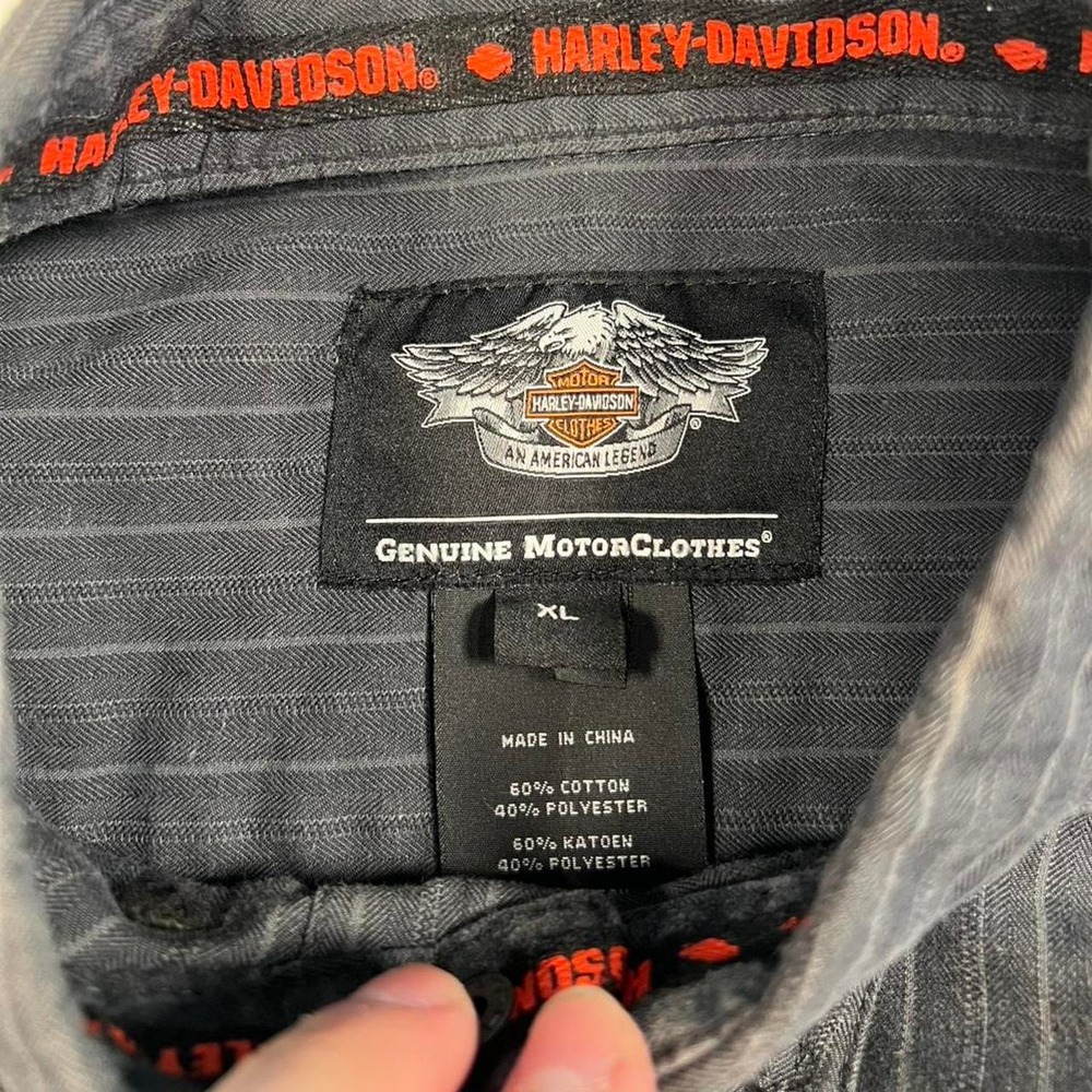 Harley Davidson Button Down Shirt Mens XL Pinstripe Grey Long Sleeve Embroidered - Picture 3 of 6